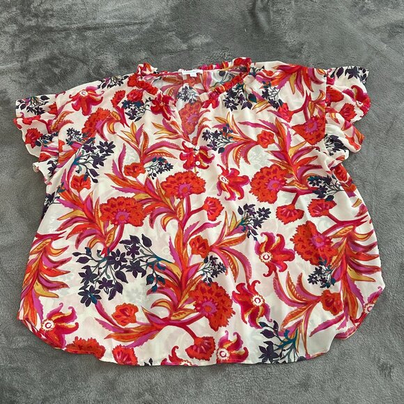 Cynthia Rowley Floral Flutter Sleeve Blouse Shirt Top Women's 3X 3XL - Picture 1 of 5